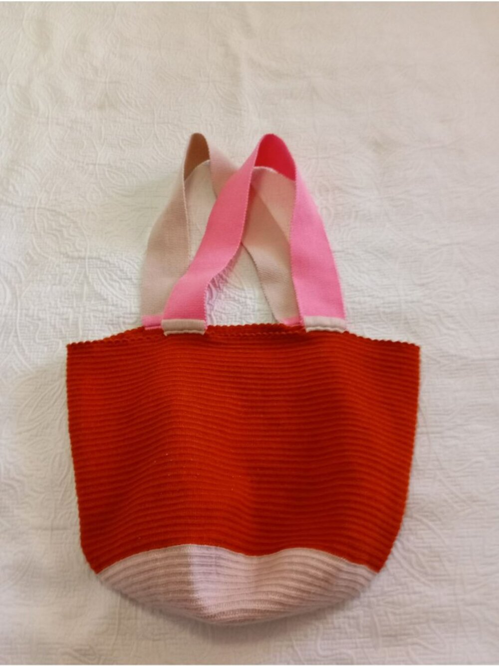 Sophie Anderson Handmade Knit Tote Bag Orange & Pink Width Lightweight & Durable - Picture 2 of 9